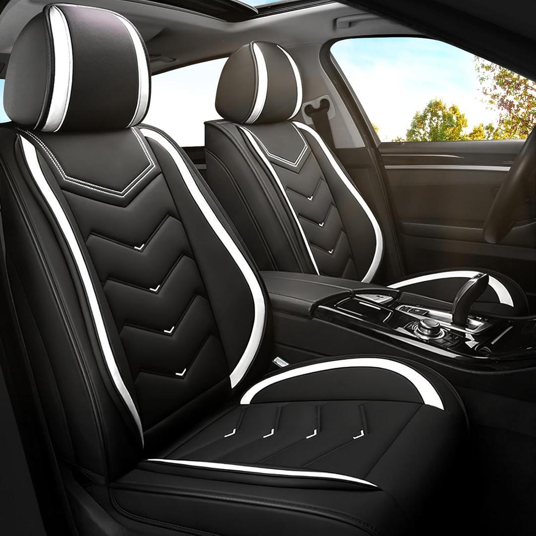 Car Seat Covers for Ford Mustang 2000-2025, Premium Nappa Leather Car Seat Cover, Stylish Sport Seat Covers Automobile Seat Cover Sets.(Standard 2 Seats/Black White)