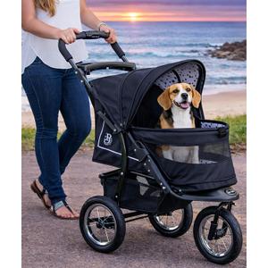 Pet Gear No-Zip NV Pet Stroller for Cats/Dogs, Zipperless Entry, Easy One-Hand Fold, Gel-Filled Tires, Plush Pad + Weather Cover Included, Spotted Design