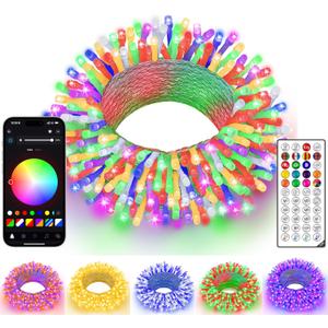 Ollny Smart Christmas Lights, 66FT 200 LEDs APP Control RGB Color Changing Christmas Tree Lights with Remote, Programmable DIY Musical Waterproof Decor Light with Timer for House Indoor Outdoor House (Clear Wire 200LED)