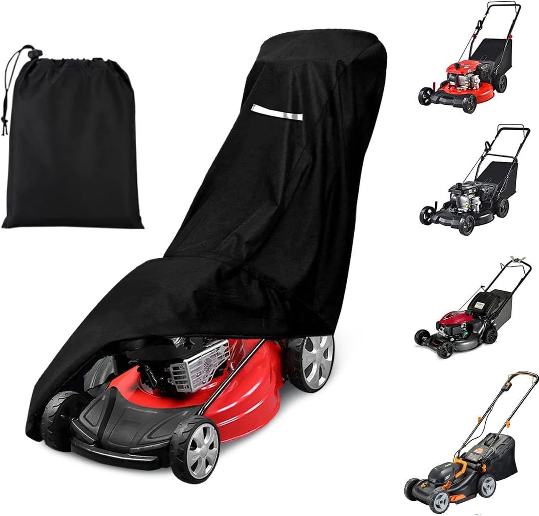 Outdoors Lawn Mower Cover - Anti-UV Protector Lawnmower Storage Cover Heavy Duty Waterproof Push Lawn Mower Cover Universal Fit with Drawstring & Storage Bag, Waterproof Lawnmower Covers for Outdoor