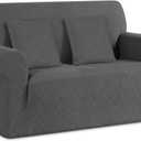 Ruaozz Stretch Loveseat Sofa Cover 1 Piece Couch Covers for 2 Cushion Couch Non Slip Loveseat Slipcover Soft Jacquard Furniture Protector with 2 pcs Throw Pillow Covers (2 Seater, Dark Gray)