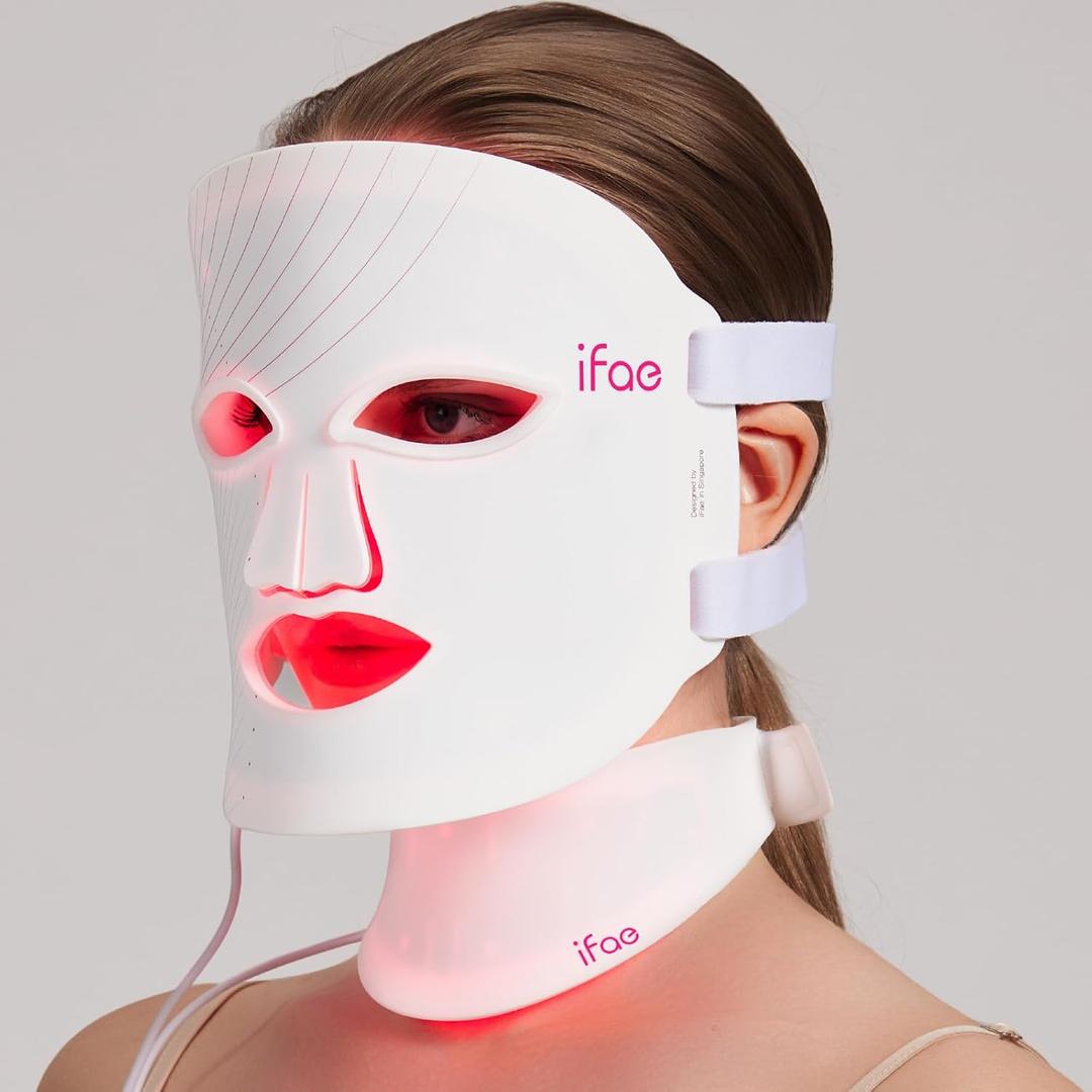 Red Light Therapy Mask for Face and Neck, 7 Colors with NIR Led Face Mask Light Therapy with Eye Protection and Remote, Rechargeable Ergonomic Design for True Anti-Aging Skincare at Home (Snow White)