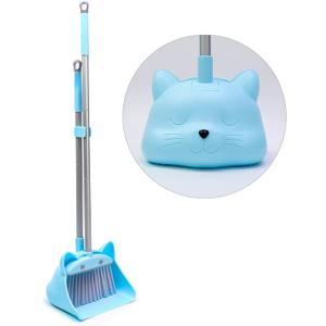 28'' Kids Mini Broom and Dustpan Set - Toddler Cleaning Toy, Toddler Household Helper, Parent-Child Interactive Play Cleaning Tool, Cute Cartoon Design, Small Safe Corner Broom (Blue)
