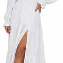 Womens Off Shoulder Smocked Maxi Dress Long Sleeve Flowy Long Dresses Tiered Elegant Cocktail Party Sundress (Large, White)