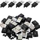 20 Sets USB Connectors USB Repair Kit USB-2.0 Male Solder Socket Type USB-Type a 4 Pin Male Connector Plug Replacement with Black Cover for Wire Repair Charger Power DIY