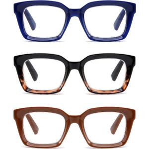 3 Pack Oversize Square Design Reading Glasses for Women, Blue Light Blocking Computer Reader