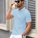 Polo Shirts for Men Short Sleeve Summer Casual Golf Shirts Collared Textured Slim Fit Button Men's Polo T Shirts (Blue, S)