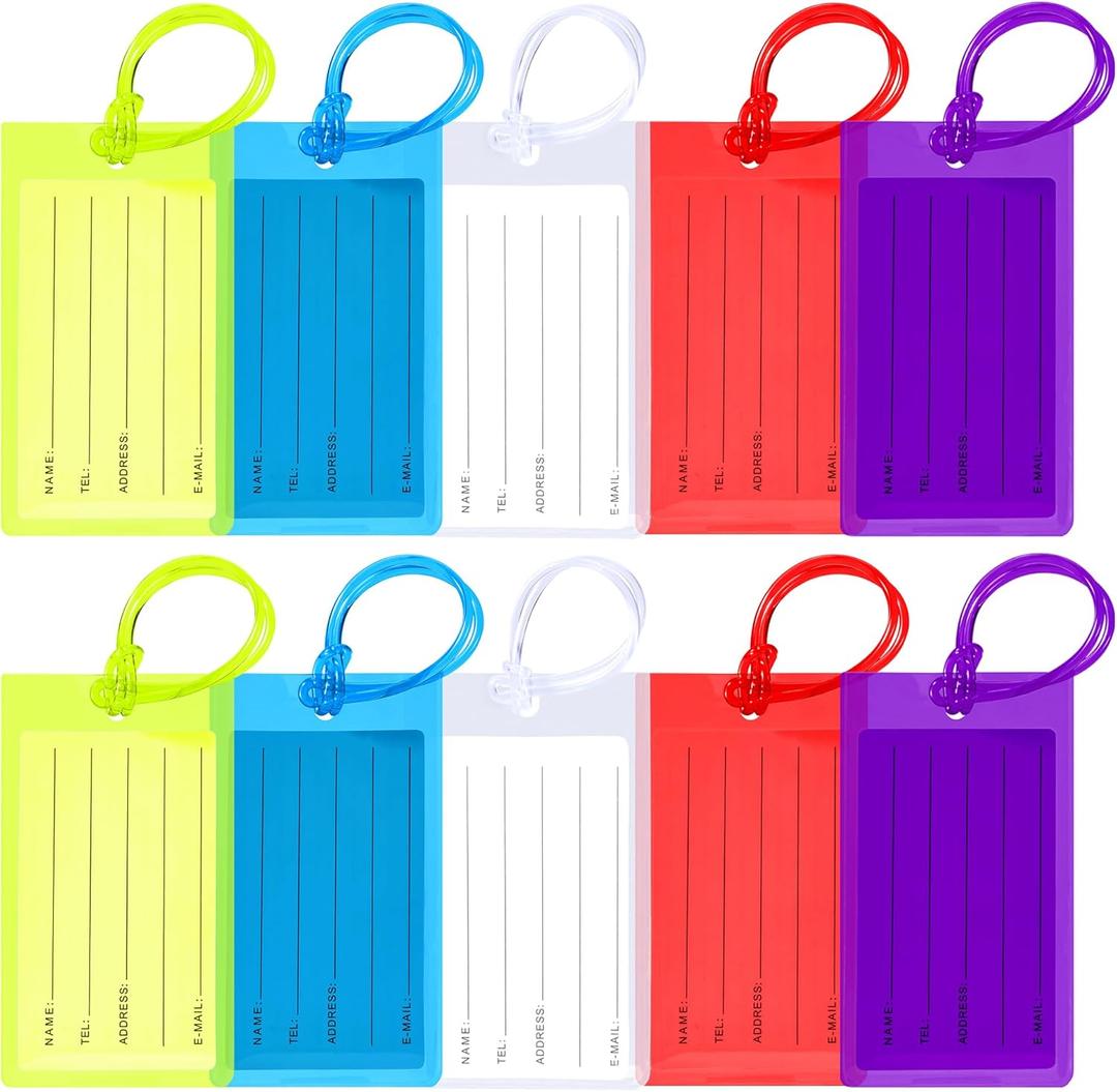 10 Pack Luggage Tags for Suitcases, Airplane Travel Essentials for Flying, International Travel Must Haves, and Luggage Accessories by Sodsay (Ab-colorful)