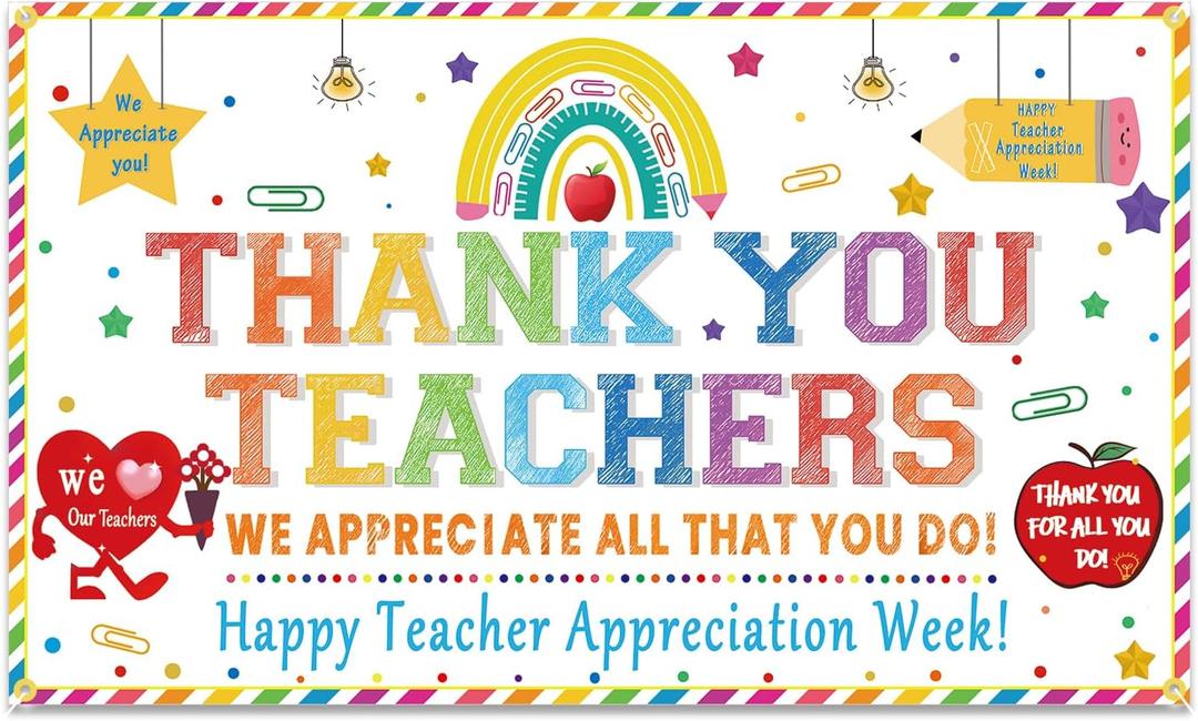 Colorful Thank You Teachers Backdrop Banner 73 x 43 Inch Happy Teachers Appreciation Week Party Background Banner Thank You Teachers Party Decorations Teachers Day Party Supplies