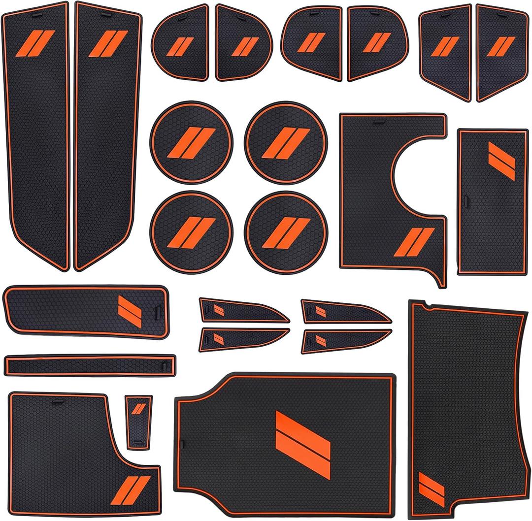 SENSHINE for Dodge Charger Accessories 2015-2021 2022 2023 Non-Slip Anti Dust Cup Holder Insert Center Console Shifter Liner Trim Door Pocket Mats Premium Custom Interior 24PC Set (Orange Trim)