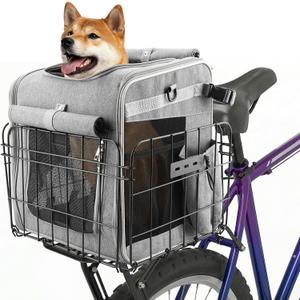 Foldable Dog Bike Rear Basket with Safety Leash & Padded Liner, Pet Carrier for Small to Medium Dogs & Cats up to 22 lbs, Quick-Install Rear Bicycle Carrier for Travel