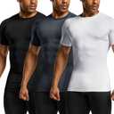 ATHLIO Men's Cool Dry Short Sleeve Compression Shirts, Sports Baselayer T-Shirts Tops, Athletic Workout Shirt, 3pack Tops Black/Charcoal/White, XX-Large