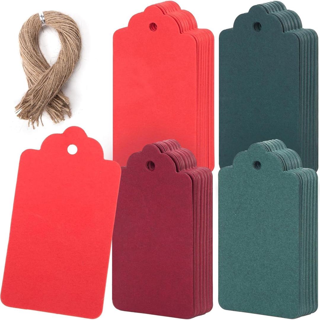 Koogel 100PCS Christmas Gift Tags Christmas Name Tags with String Small Red Green Paper Gift Santa Labels for Holiday Party Decorations