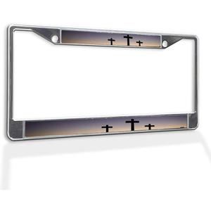Fastasticdeals Metal Insert License Plate Frame 3 Crosses-Jesus Christ Crucified Weatherproof Car Accessories Chrome 2 Holes Solid Insert