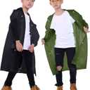 Kids Rain Jacket, 2 Pack Rain Ponchos for Kids - Reusable Raincoats for Boys and Girls Waterproof Outdoor Rain Gear (6-11 Years, R: Olive + Black)