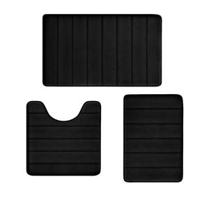 Bathroom Rugs Set Memory Foam Bath Rugs NonSlip Bath Mat Set 3 Piece,Washable Bathroom Mats,Absorbent Shaggy Rugs Super Soft UShaped Toilet Rug,Bahroom Carpets for Bathroom,Tub,Shower（Black）