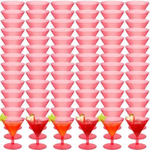 Boao 150 Pcs Plastic Martini Glasses Disposable Cocktail Glasses Mini Martini Cups Unbreakable Party Cups Mini Dessert Shot Flutes for Wedding Events Party Bowl Wine Ice Cream (Red,2oz)