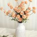 Floroom 5pcs Apricot Peach Faux Silk Mums Artificial Flowers, Bulk Fake Small Mini Chrysanthemums with Stems for DIY Wedding Centerpieces Floral Arrangements Vase Fillers Home Decorations
