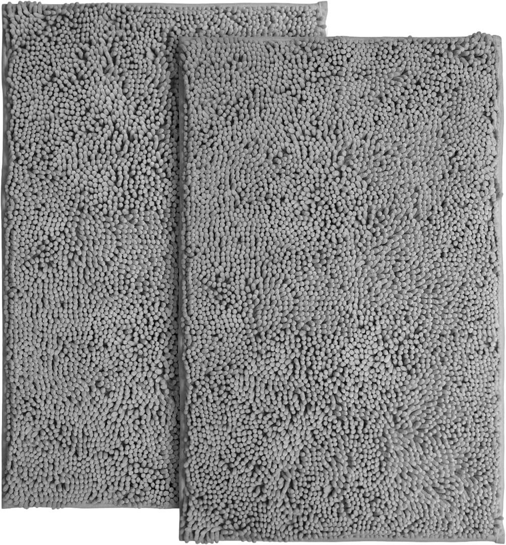 LuxUrux Bathroom Rugs Sets 2 Piece - Plush Bath Mat Set Quick-Dry Soft Chenille Bathroom Mat with Rubber Backing, Absorbant Bathroom Rug Set, Washable.(17 x 24, Light Grey)