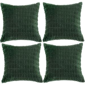 Fancy Homi 4 Packs Hunter Green Decorative Throw Pillow Covers 20x20 Inch for Couch Bed Sofa, Forest Green Boho Home Decor, Soft Plush Corduroy Cute Emerald Green Square Cushion Case 50x50 cm