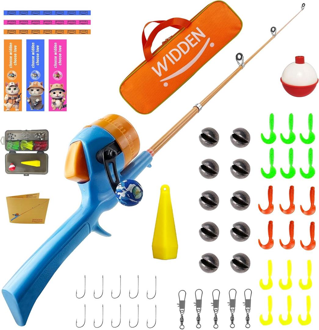 Kids Fishing Pole, Telescopic Fishing Rod, Toddler Collapsible Fishing Rod and Reel Combo with Tackle Box, Fishing Line, Bobber, and Soft Lures for Boy, Girl, Youth, Beginner, Over 4 Years Old (orange)