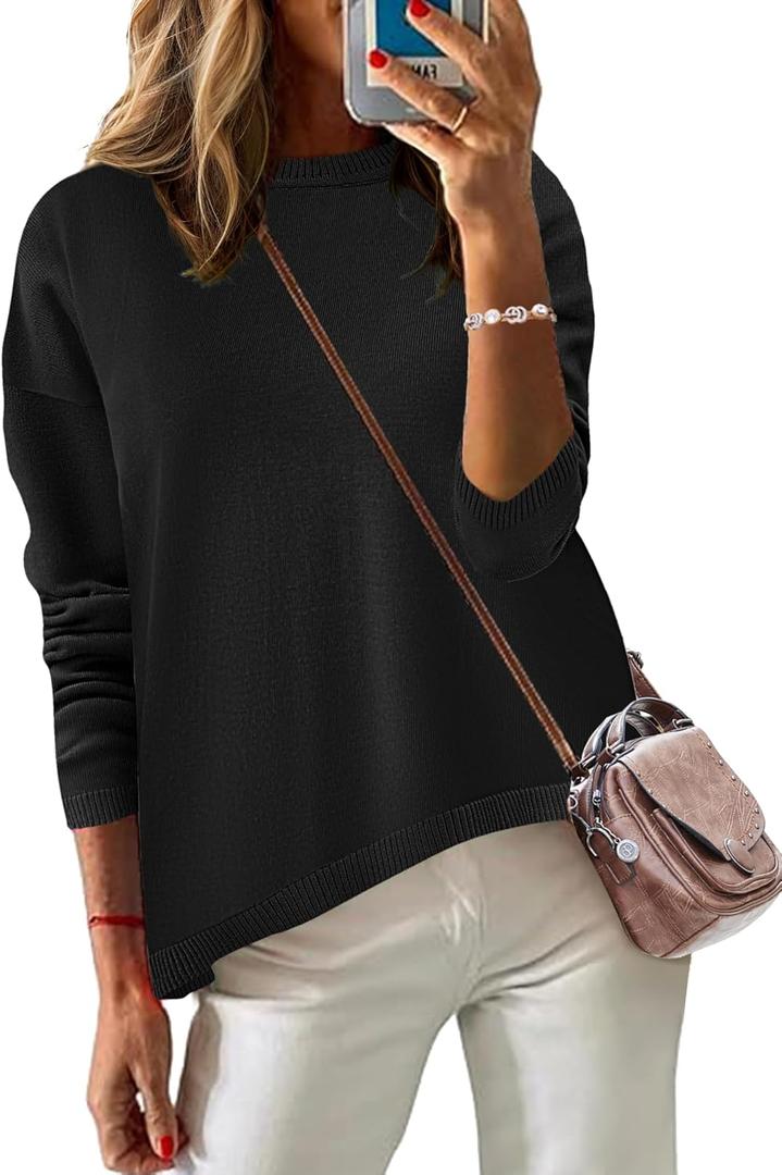 Zeagoo Sweaters for Women Fall Outfits Trendy 2025 Long Sleeve Shirts Business Casual Knit Pullover Sweater Tops (Small. Black)