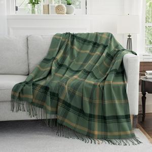 Green Plaid Throw Blanket for Couch, 50"X60" Super Soft Cozy Warm Home Decorative Throws with Tassels for Bed Sofa Picnic