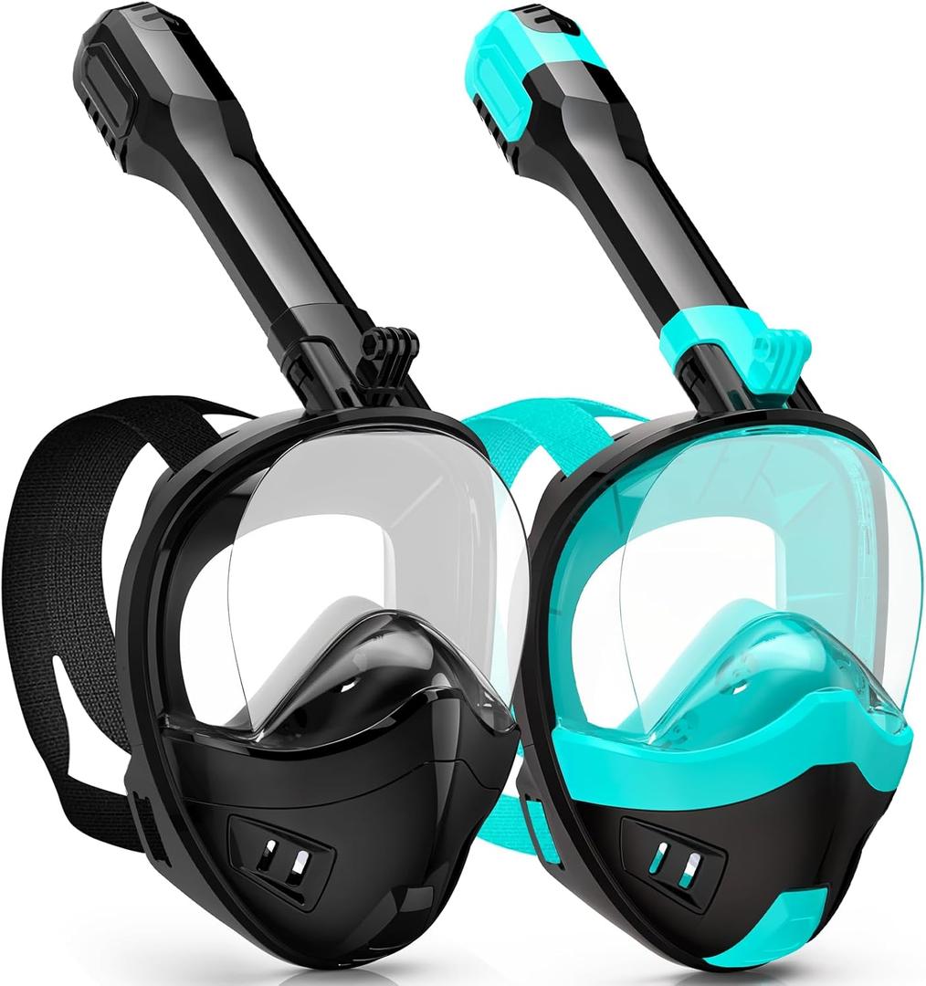 Full Face Snorkel Mask, Snorkeling Gear for Adults Kids with Latest Dry Top Breathing System and Detachable Camera Mount, with 180 Degree Panoramic View (Small-Medium, Black Green+Black)