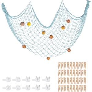 ZUEXT Sea Blue Decor Fishing Net 79x40 Inch, Large Fishing Net Picture Frames Holder w/40 Clips, Photo Hanging Display Mermaid Net, Artworks Photos Organizer, Nautical Theme Party Decoration Net ZUEXT Sea Blue Decor Fishing Net 79x40 Inch, Large Fishing Net Picture Frames Holder w/40 Clips, Photo Hanging Display Mermaid Net, Artworks Photos Organizer, Nautical Theme Party Decoration Net