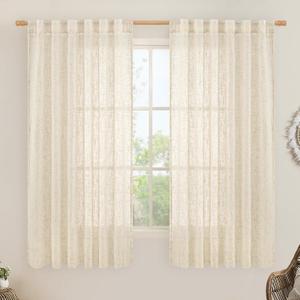Faux Linen Curtains 63 inches Long for Bedroom, Semi Sheer Panels
Light Filtering, Small Window Panels, Curtains for Living Room, Rod Pocket Back Tab, Set of 2 Panels, 52 x 63 Inch, Beige