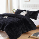 Smoofy Fluffy King Size Comforter Set, Faux Fur Black Comforter Set, Luxury Fuzzy King Bedding Set, Soft Shaggy Bed Set for All Season, 3 Pieces - 1 Comforter & 2 Pillowcases,