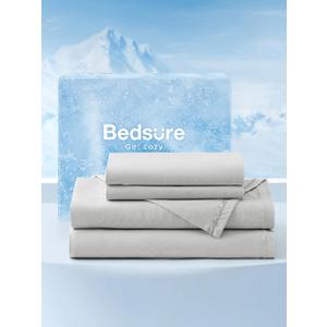 Bedsure Cooling Sheets Queen Size, Cooling Bed Sheets for Hot Sleepers, Chill Cool Sheet, Deep Pocket Up to 18 Inches, Soft & Breathable Queen Sheet Set, 4 Pieces, Grey