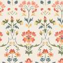 Peel and Stick Wallpaper Beige Floral Boho  Extra Long Self-Adhesive Removable Waterproof Contact Paper for Cabinet Bathroom Bedroom Modern Vintage Wall Decor 17.5In x 393In (Red/Yellow)
