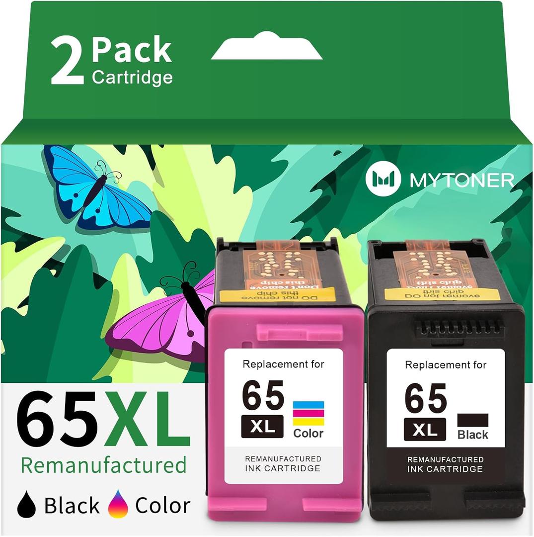 65XL Ink Cartridge Black/Color Combo Pack Replacement for HP Ink 65 HP 65 Ink for Deskjet 3755 3752 3772 2652 2622 2655 3720 Envy 5055 5058 5052 Printer 65 Ink Cartridge (Black, Tri-Color) (65 xl balck;color)