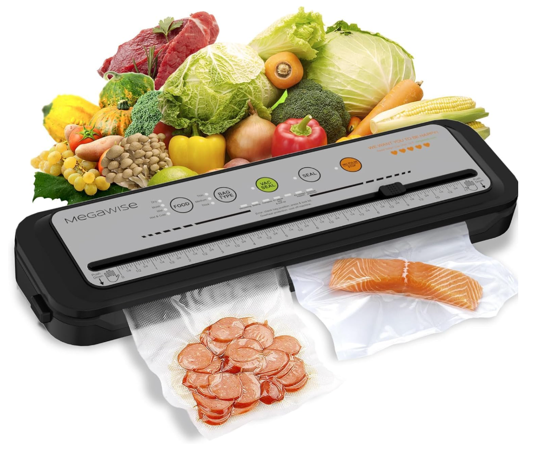 MEGAWISE 2025 Powerful Vacuum Sealer Machine | Compact Design | OneTouch Automatic | Seal in 1020 Seconds | Dry, Moist, Wet, and Cold Modes | With 10 Vacuum Bags & Builtin Cutter (Grey)