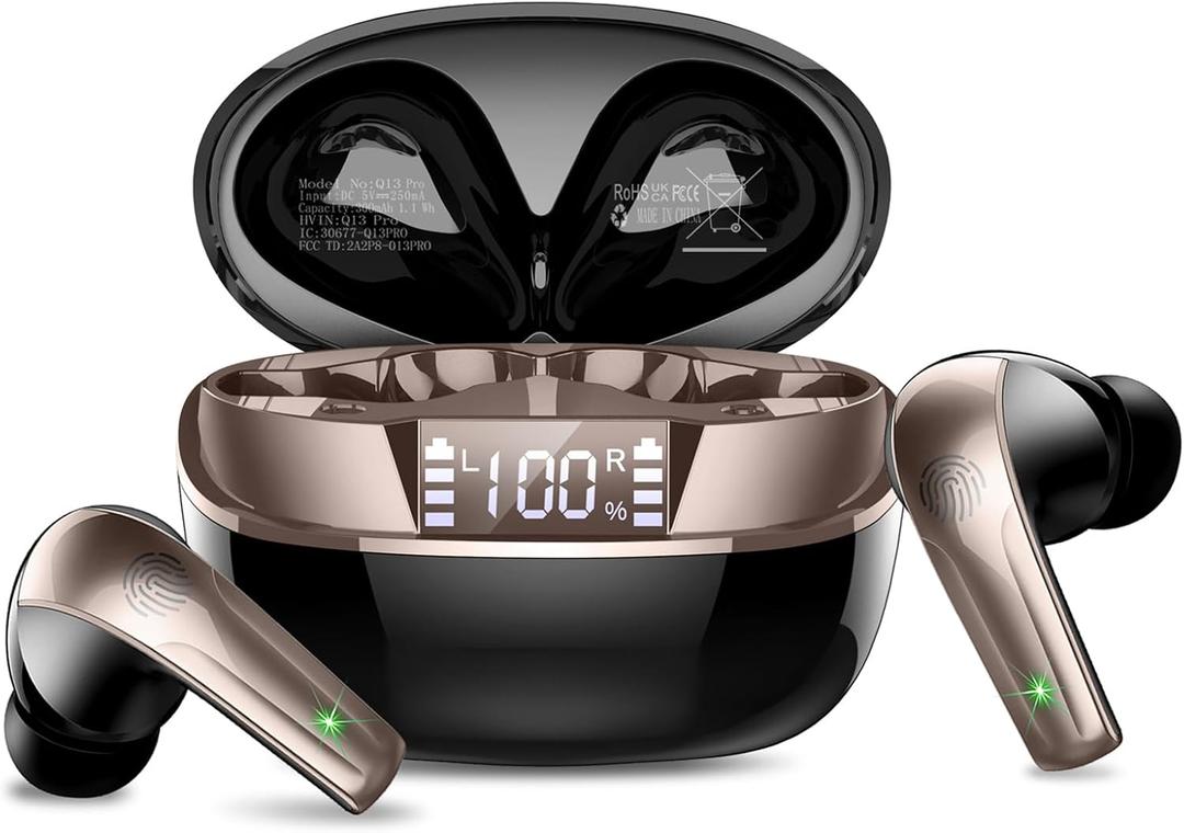 Wireless Earbuds, Bluetooth 5.4 Headphones In Ear, True Wireless Ear Buds HiFi Stereo Deep Bass with 4 ENC Noise Cancelling Mic, Bluetooth Ear Buds 47H Long Playtime LED IP7 Waterproof USB-C (Black)