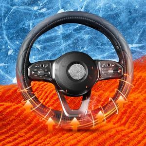 Heated Steering Wheel Cover - WARMITORY Luxury Steering Wheel Heater, 12V Quick Hand Warmer, 14.5-15 inches Outer Diameter for Standard-Size Car Steering Wheels, Black (Leatheret PU)