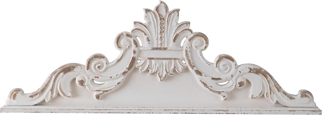 SOFE 39 inch Floral Carved Wall Sculptures French Country Wall Decor, Gorgeous Shabby Chic White Wood Wall Art, Arabesque Over The Door Decor for Farmhouse Living Room Bedroom Entryway Kitchen
