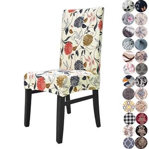 Lalluxy Stretchy Parson Chair Slipcovers for Dining Room Chair seat Covers Chair Protectors for Party Pet Protection Universal Fit Soft Polyester (Set of 2, Orange Flowers)