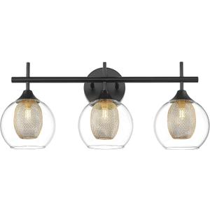 Bathroom Light Fixtures, 3-Light Black and Gold Vanity Lights Over Mirror, Farmhouse Wall Sconce Lighting with Clear Glass and Honeycomb Metal Shade, AD-22001-3W-BK