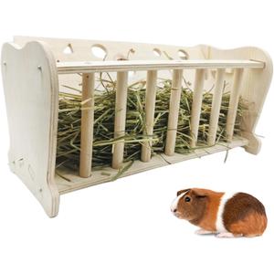 Hamiledyi Rabbit Wooden Hay Feeder Natural Wooden Guinea Pigs Hay Rack Large Capacity Rabbits Hay Holder Food Dispenser for Bunny Chinchilla