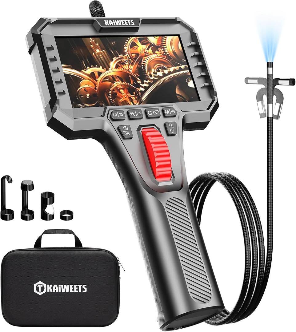 Two-Way Articulating Borescope Camera with Light, 0.25in Slim Probe, Industrial Endoscope Inspection Camera with Light, 5.3FT Flexible Snake Scope for Automotive, HVAC and Aircraft Mechanics