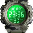 Kids Watch,Boys Watch for 3-15 Year Old Boys,Digital Sport Outdoor Multifunctional Chronograph LED 50 M Waterproof Alarm Calendar Analog Watch for Children with Silicone Band,Kids Gift (Army)