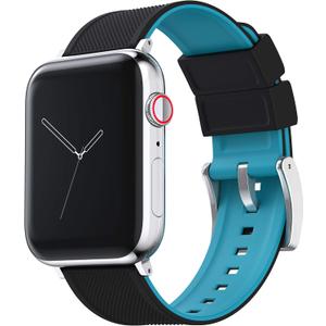 BARTON WATCH BANDS - Elite Silicone Watch Bands Compatible with Apple Watch Models - 1, 2, 3, 4, 5, 6, 7, 8, 9, 10, SE, Ultra & Ultra 2 (Black Top / Aqua Blue Bottom)