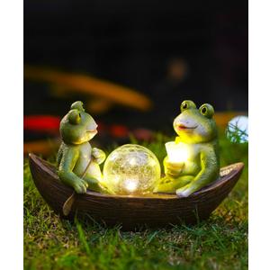 Solar Frogs Boating Statue Garden Decor: Outdoor Sculpture Lights Decorations Art Ornament Yard Lawn Backyard - Ideal Gifts for Women Mom Grandma