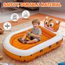 Inflatable Toddler Travel Bed Equipped with Pump and Handbag (Tiger) | Kids Air Mattress with Soft Cotton Sheets and 4 Sided Safety Railing Bumper for Portable Camping, Travel, and Home Use
