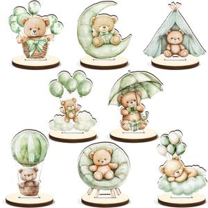 16 Pcs Wooden Baby Shower Table Centerpiece Sage Green Bear Tabletop Detachable Sign Boy Or Girl Gender Reveal Table Toppers Display Decoration Bear Birthday Photo Props We Can Bearly Wait Party Favor