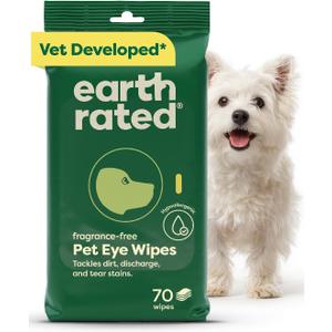 Earth Rated Vet-Developed Dog Eye Wipes, Hypoallergenic Pet Wipes for Dogs & Cats to Remove Dirt & Discharge, Fragrance Free, 70 Count