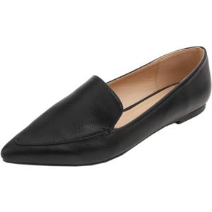 FEVERSOLE Women's Loafer Flat Pointed Fashion Slip On Comfort Driving Office Shoes (9, Grain Pu Black)