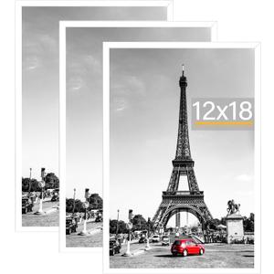 kennethan Picture Frame, Wall Gallery Poster Frames, Horizontal or Vertical Wall Mounting (White, 12x18-3 Pack)